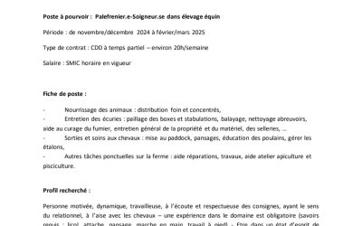 OFFRE D'EMPLOI PALEFRENIER.E - SOIGNEUR.SE